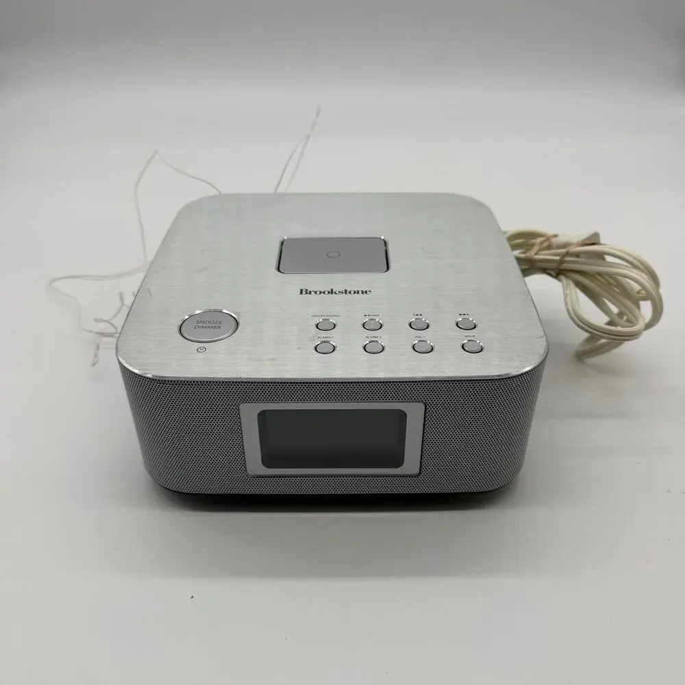Brookstone 851551 Bluetooth Clock Radio FM Alarm Speaker Tested & Working